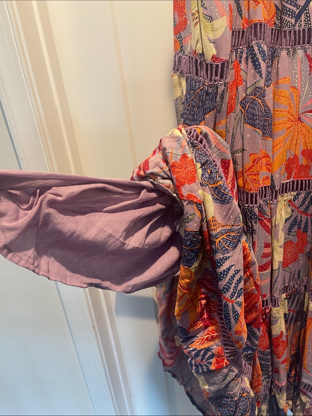 Angie Floral Maxi Dress in Orange, Blue, Yellow, Pink -flowy - tiered - -lined. - Picture 9 of 10